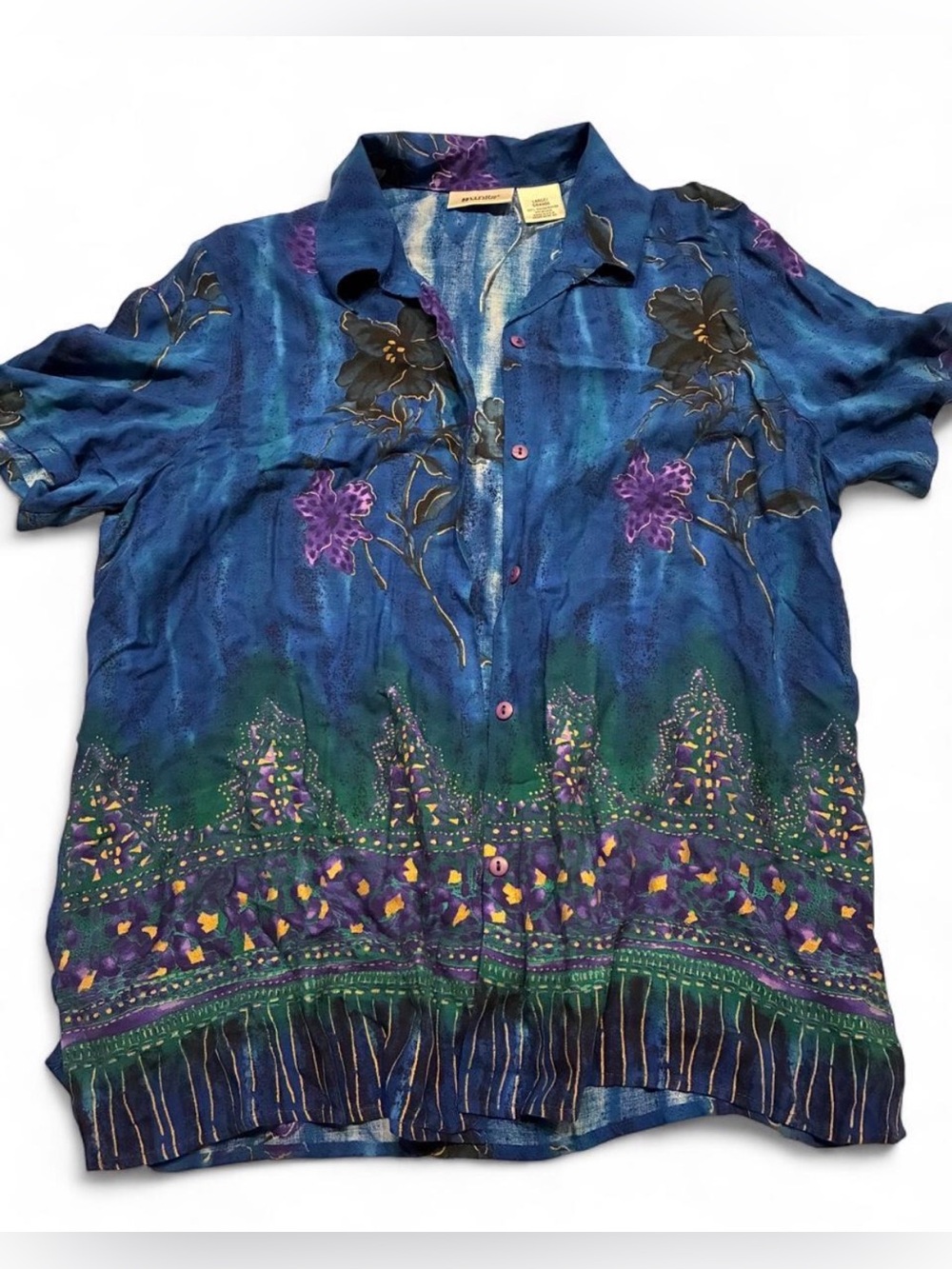 Units blue floral 100% rayon button down cover up